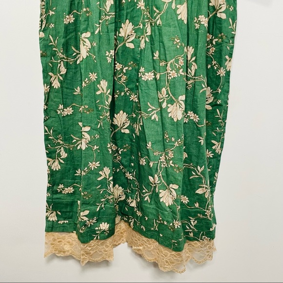 VINTAGE | Floral Cottage Core Long Sleeve Lace Hem Button Down Midi Dress - Picture 9 of 9